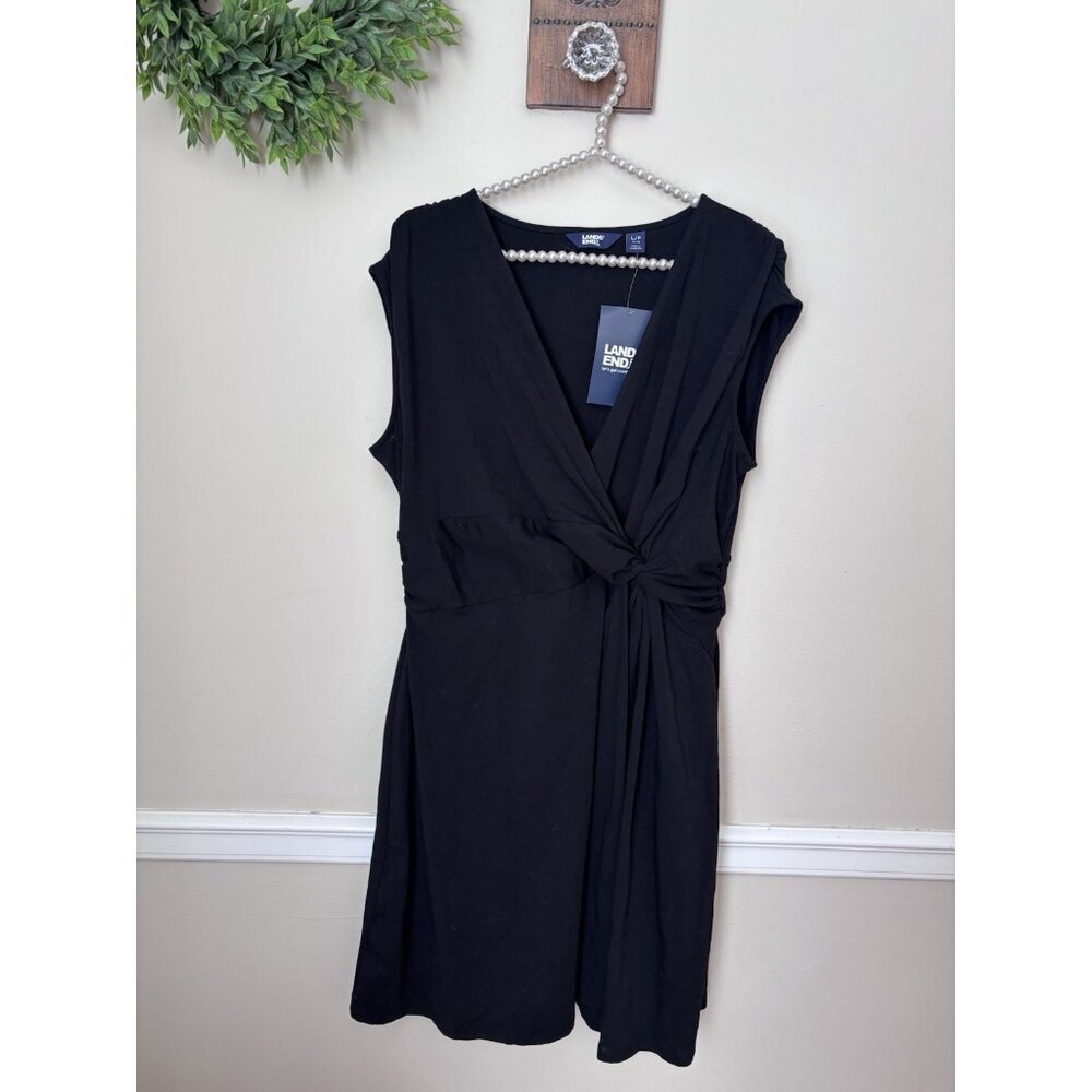 NWT Lands' End Womens Size Large 14/16 Black Sleeveless Dress Ruched